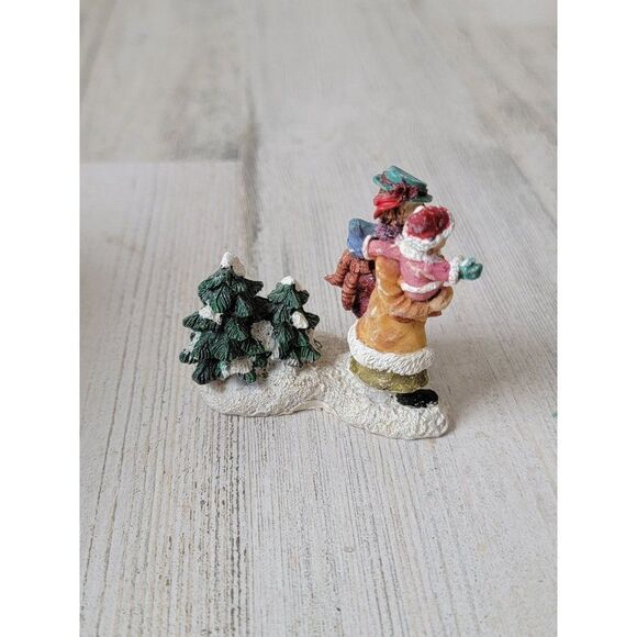 Mother children snow pine tree Village accessory xmas shop gift - Picture 3 of 5